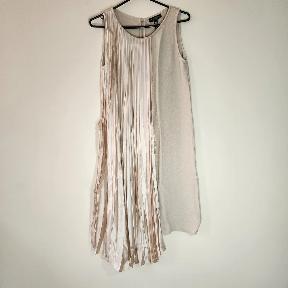 ANTONELLI silk crepe beige midi dress zipper closure - Picture 6 of 14